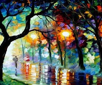 Preciosa imagen de árboles de colores y reflejos de lluvia